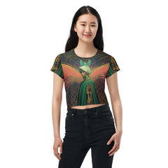 Boho Bloom All-Over Print Women's Crop T-Shirt pattern close-up.