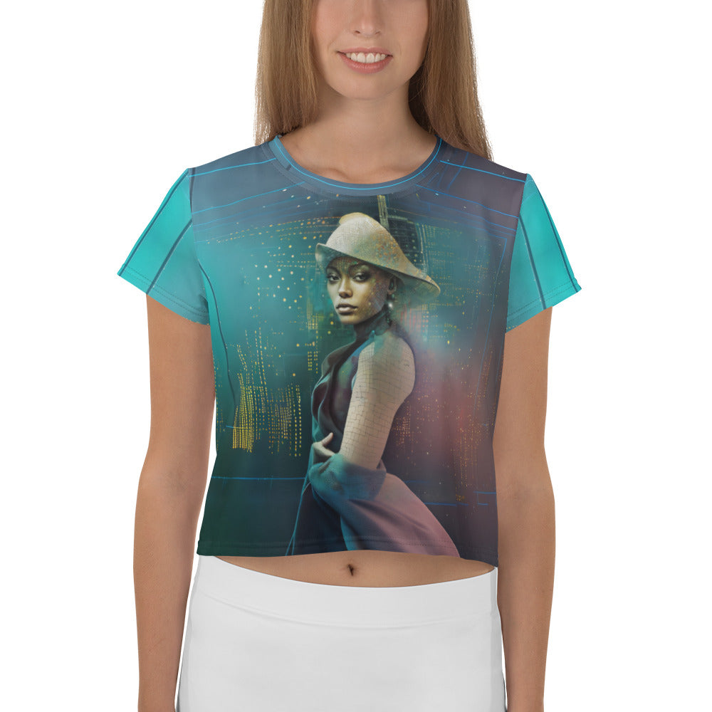 Retro Wave All-Over Print Women's Crop T-Shirt front view.