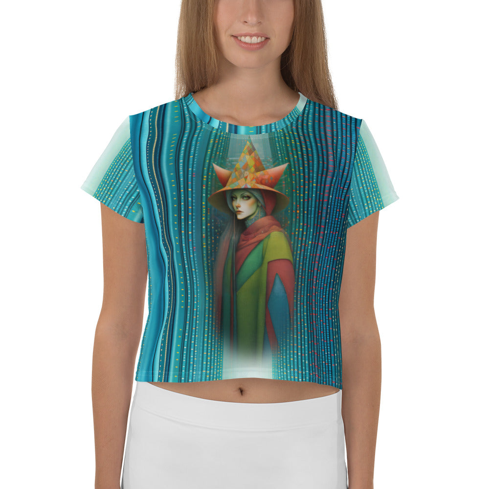 Dreamy Delight All-Over Print Women's Crop T-Shirt side view.