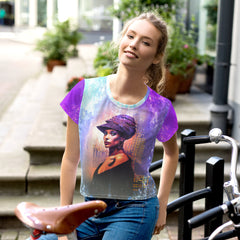 Mystic Mirage All-Over Print Women's Crop T-Shirt front view.