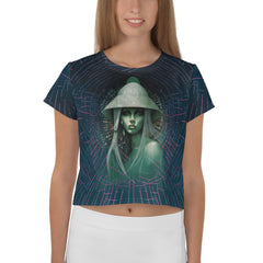 Celestial Charm All-Over Print Women's Crop T-Shirt front view.