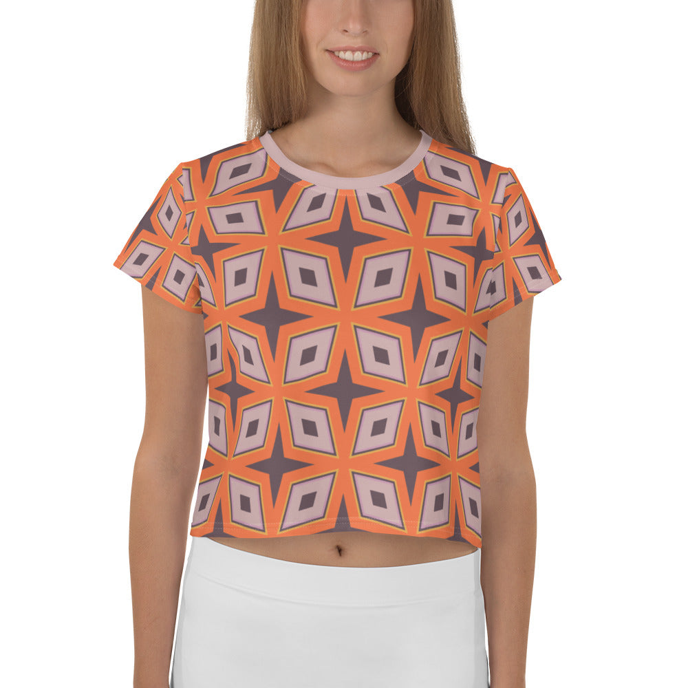 Artistic Splash women's crop tee with colorful design.