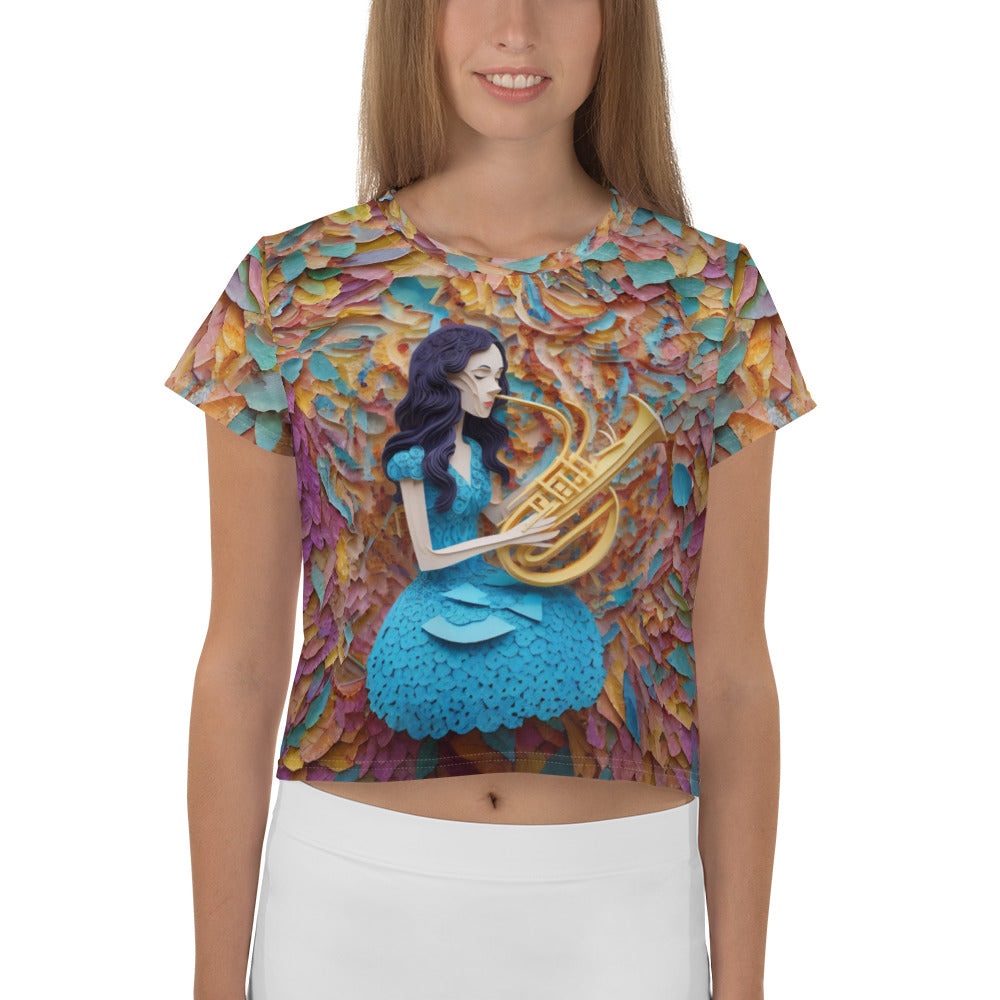 Feathered Elegance Women's Crop Tee with a stunning feather design.