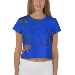 Fashion-forward abstract coffee stains crop T-shirt for women.