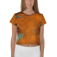 Bold and stylish grease stain pattern women's crop shirt.