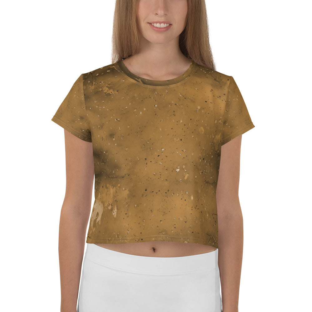 Women's crop T-shirt with playful grass stains design.