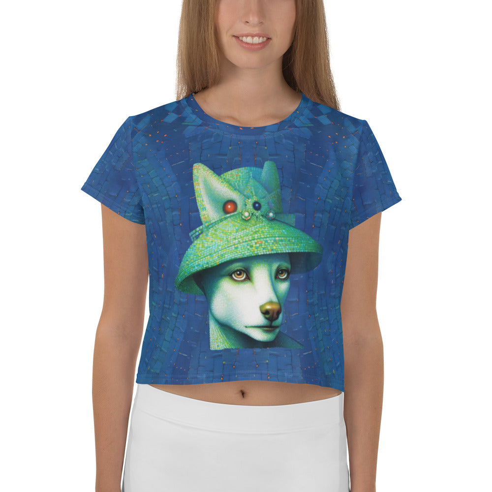 Artistic Dogs Crop Tee with vibrant dog illustrations.