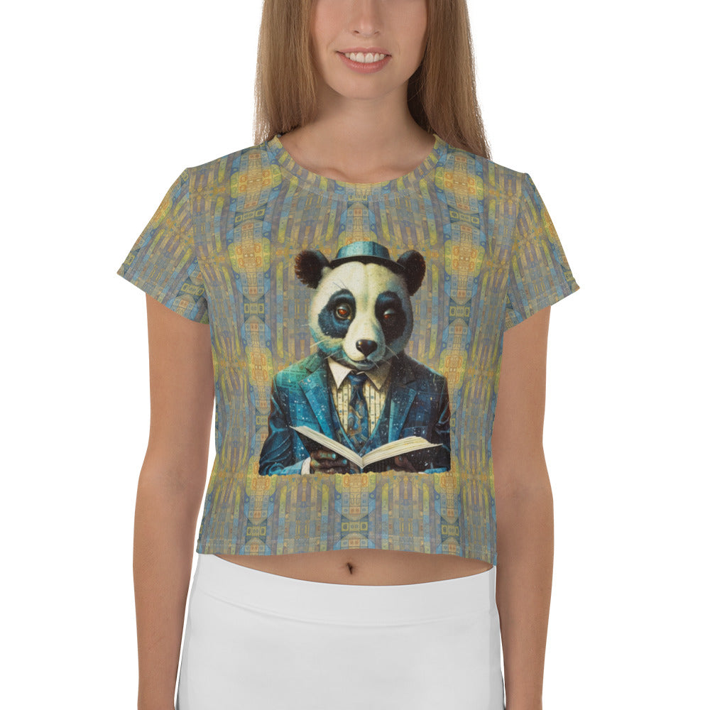 Playful Panda Paradise women's crop tee with panda print.