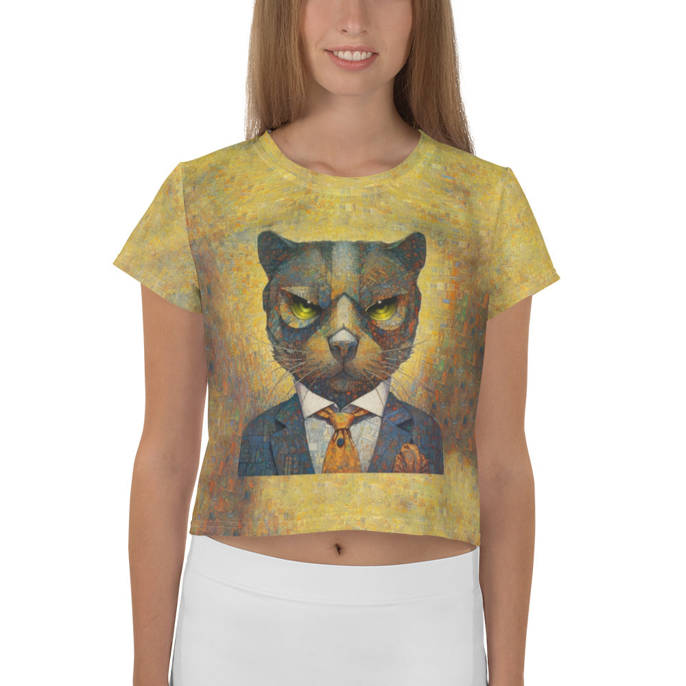 Whimsical Cat Faces Crop Tee