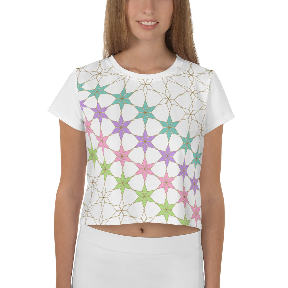 Floral Fusion Crop Tee vibrant floral design