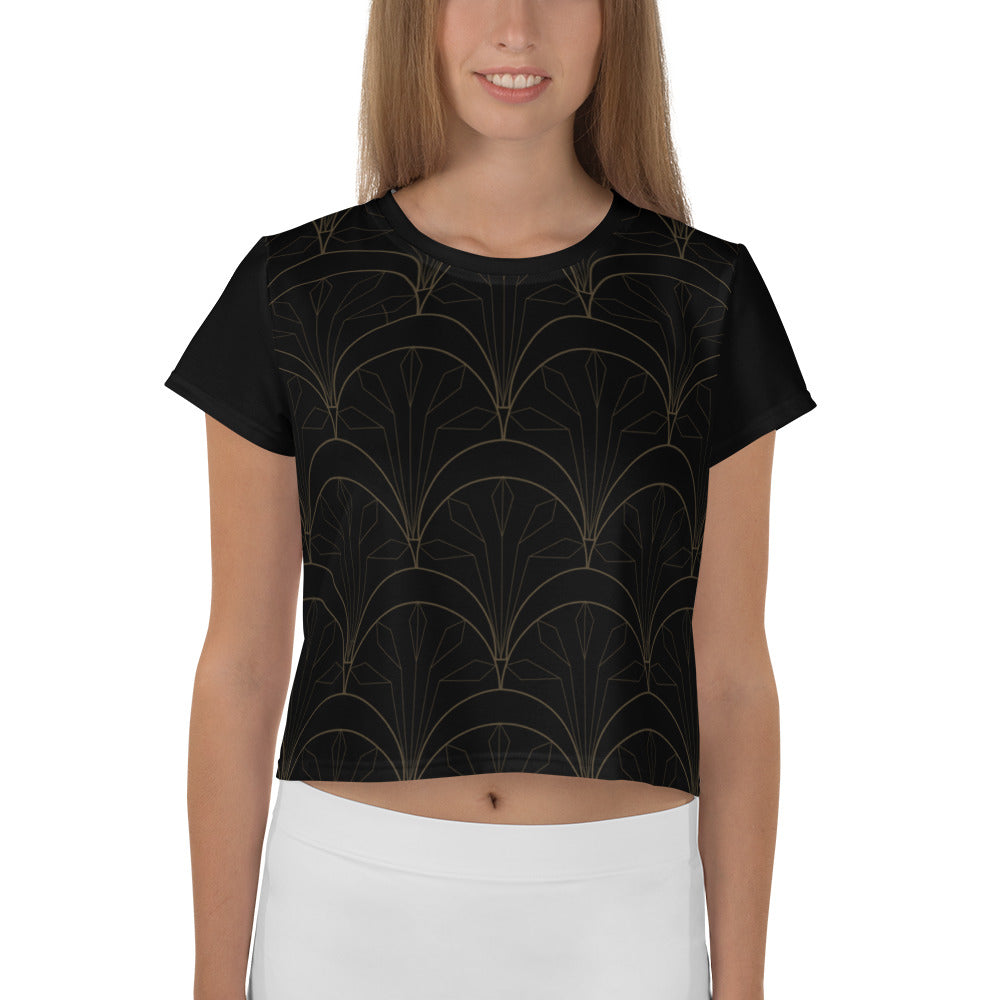 Modern Mosaic Crop Tee for women in a casual setting