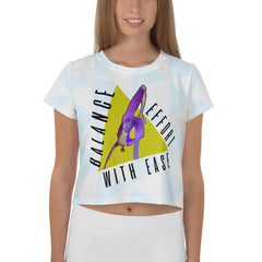 Front view of Mindful Breeze Women's Crop Tee.