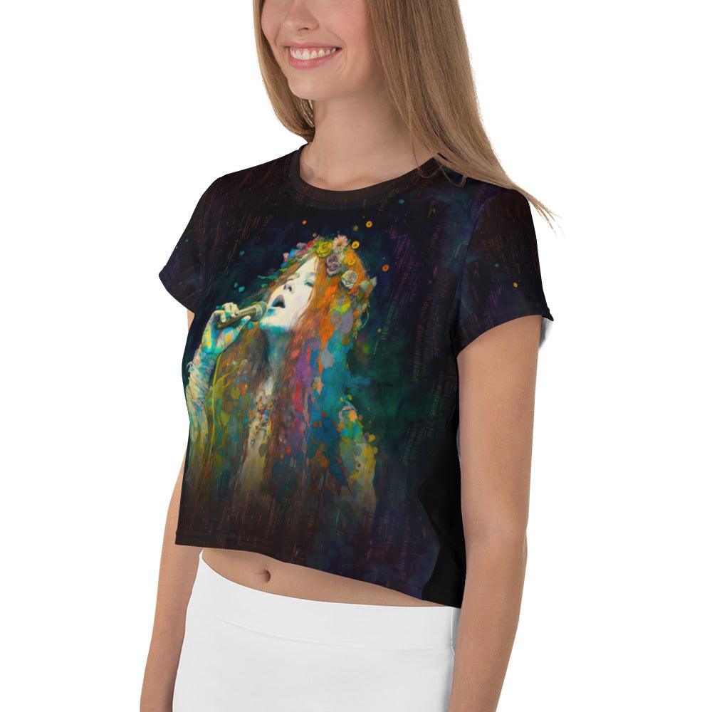 NS-984 printed crop tee styled with jeans