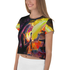 Rear view of NS-970 Print Crop Tee showcasing back design