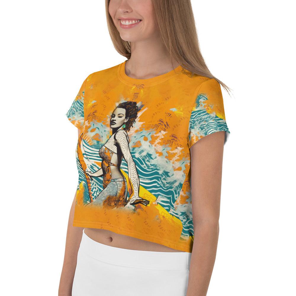 Unique design Surfing 5-30 Crop Tee for a bold summer look