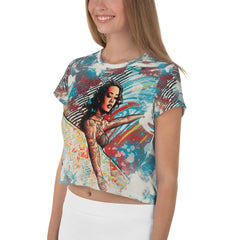 Seaside Serenity All-Over Print Crop T-Shirt Surfing Escapes - Beyond T-shirts