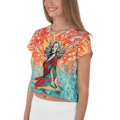 Beach Bliss All-Over Print Crop T-Shirt Surfing Daydreams - Beyond T-shirts