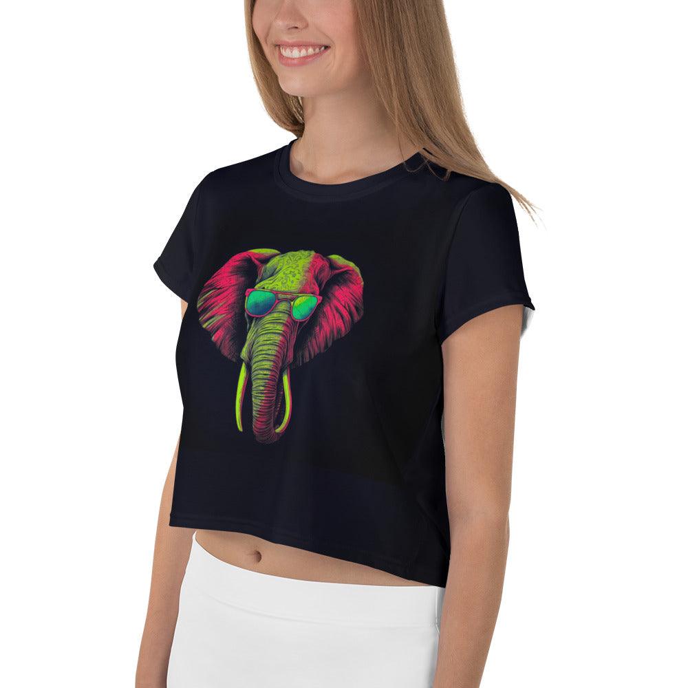 Majestic Elephant All-Over Print Crop T-Shirt - Beyond T-shirts