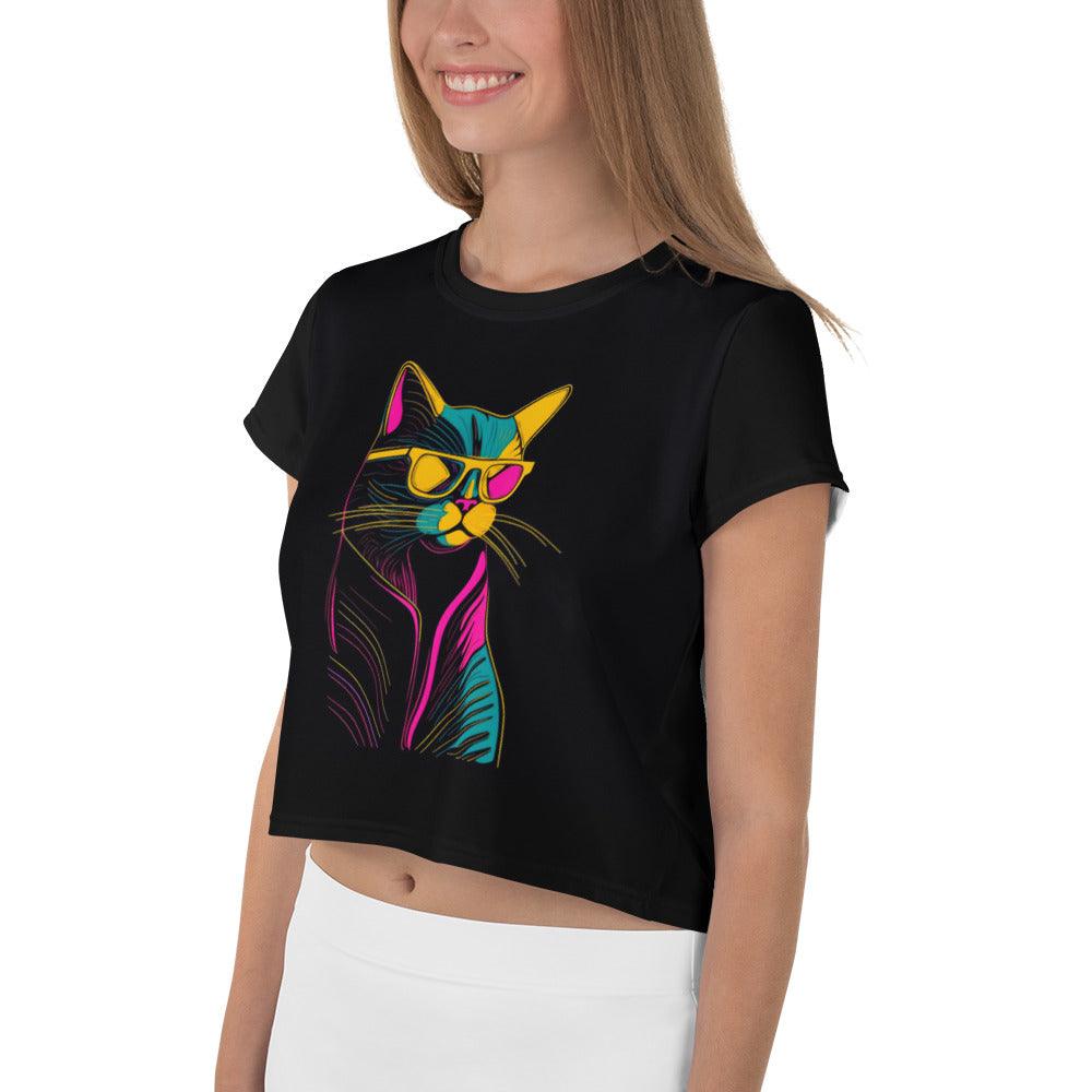 Urban Cat Vibes Crop T-Shirt Ensemble - Beyond T-shirts