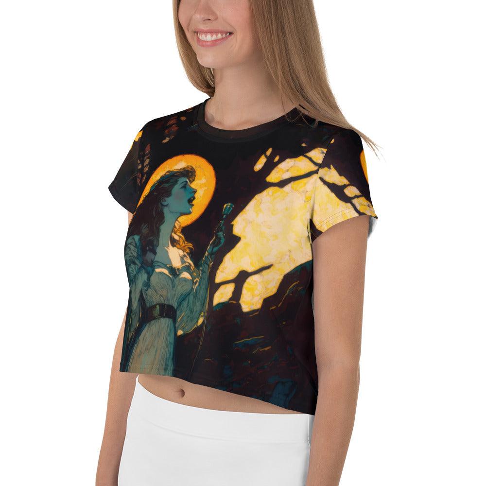 Soulful Serenade Women's All-Over Print Crop Tee - Beyond T-shirts