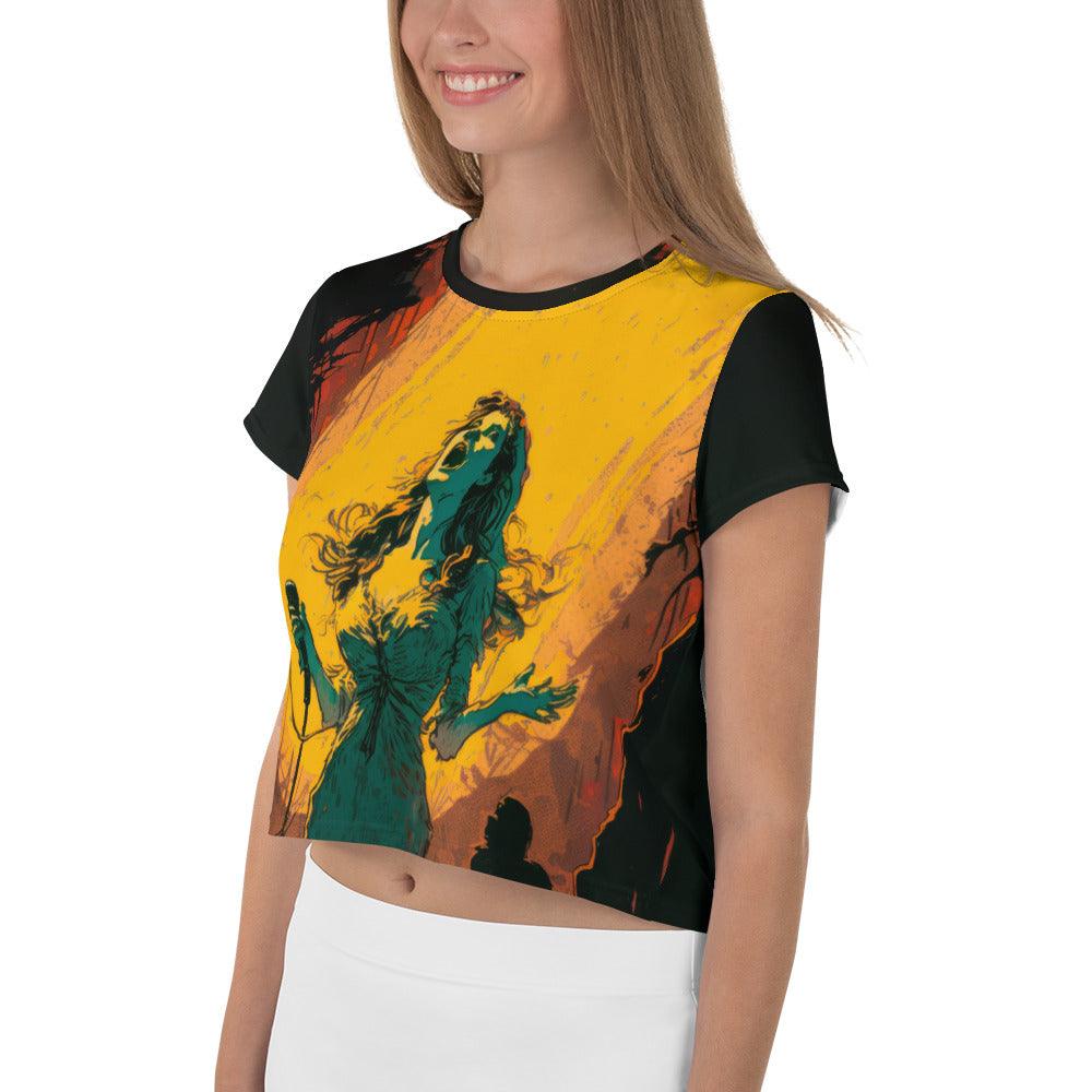 Melody Muse All-Over Print Crop Tee for Music Enthusiasts - Beyond T-shirts