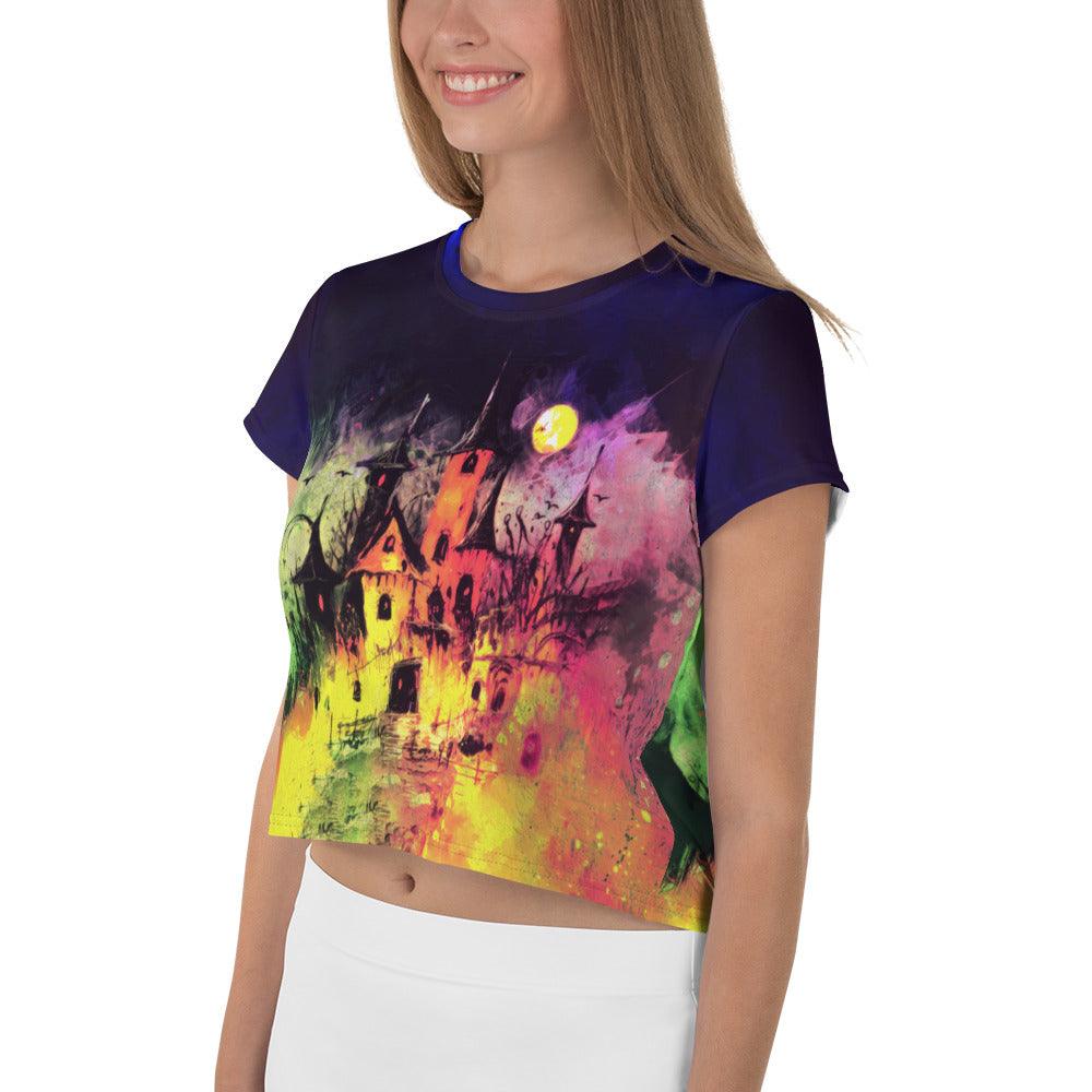 Halloween Haunted House Crop T-Shirt - Beyond T-shirts