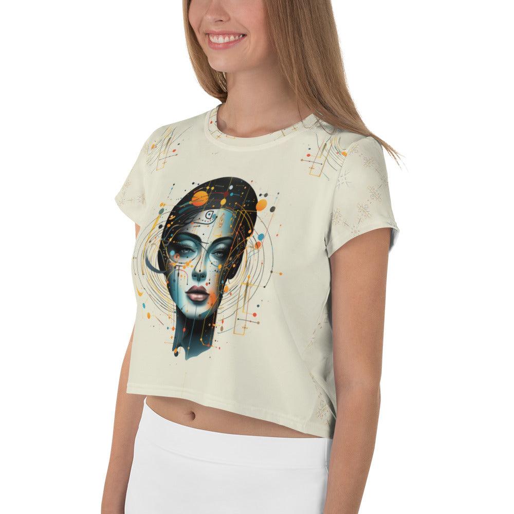 Elegance Unveiled: Abstract Women Painting Crop Tee - Beyond T-shirts