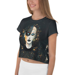 Vibrant Womanhood: Abstract Women Painting Crop Tee - Beyond T-shirts