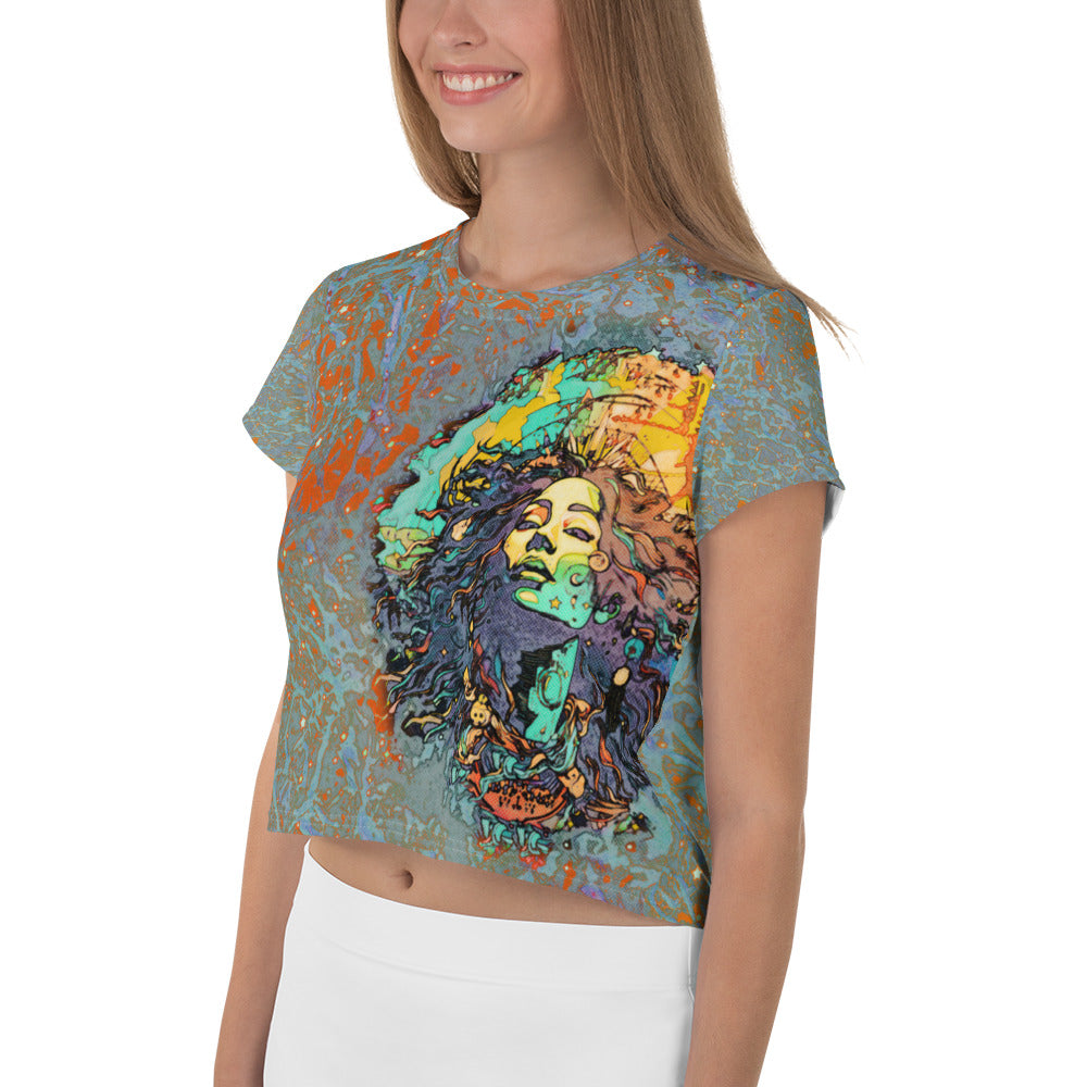 Marigold Melody Mosaics All-Over Print Crop Tee