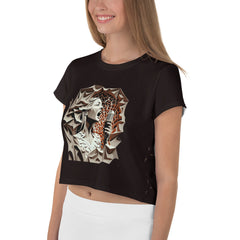 Retro Vinyl All-Over Print Crop T-Shirts