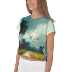 Cherry Blossom Bloom All-Over Print Crop T-Shirt