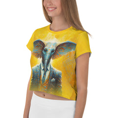 Elephant Elegance All-Over Print Crop T-Shirt