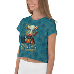 Pastel Meadow Pigs Crop T-Shirt