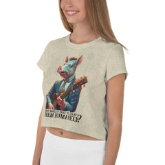 Whimsical Piglet Parade Crop T-Shirt