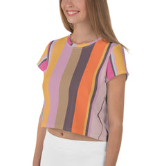 Psychedelic Prism Colorful Stripe All-Over Print Crop T-Shirt