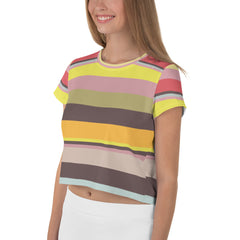 Fiesta Fiesta Colorful Stripe All-Over Print Crop T-Shirt