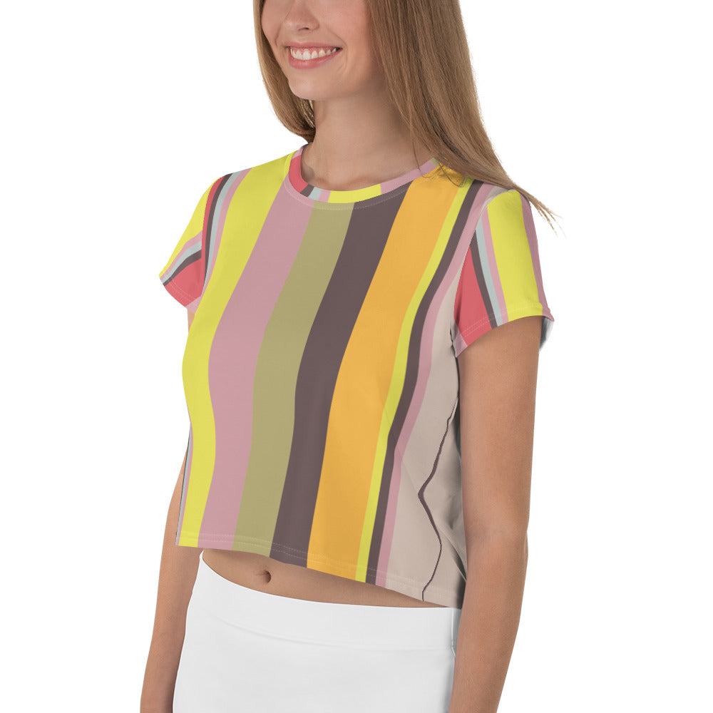 Galactic Rainbow Colorful Stripe All-Over Print Crop T-Shirt