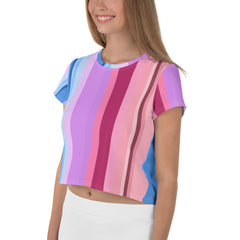 Neon Dreams Colorful Stripe All-Over Print Crop T-Shirt