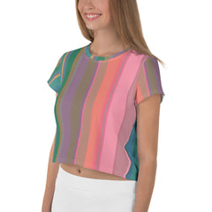 Cosmic Carnival Colorful Stripe All-Over Print Crop T-Shirt