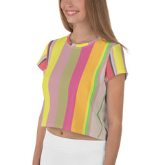 Fiesta Flamenco Colorful Stripe All-Over Print Crop T-Shirt