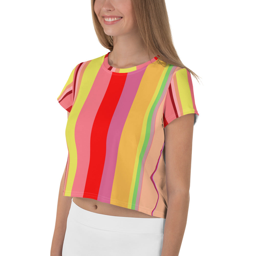 Paradise Palette Colorful Stripe All-Over Print Crop T-Shirt