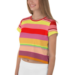 Carnival Confetti Colorful Stripe All-Over Print Crop T-Shirt