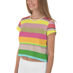 Luminous Galaxy Colorful Stripe All-Over Print Crop T-Shirt