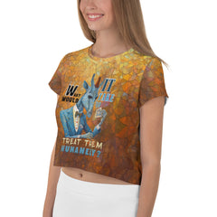 Unique whale-themed crop tee for women.