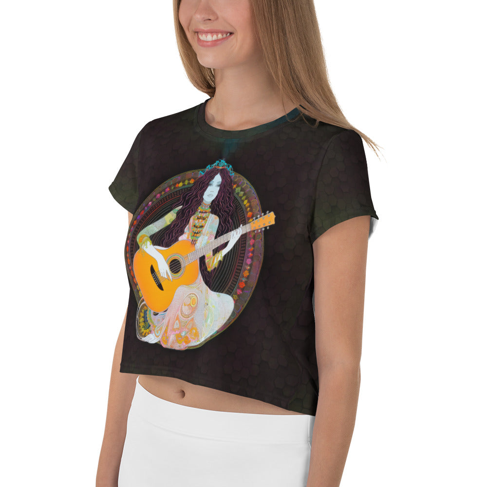 Laid-out Groovy Pop Revival Crop T-Shirt showcasing its design.