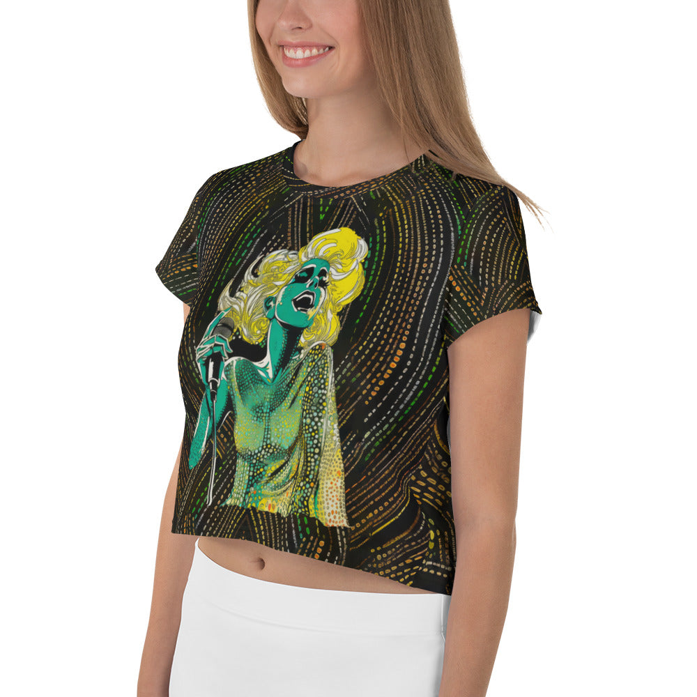 Blossom Bliss Women's Crop T-Shirt on a clothing mannequin.