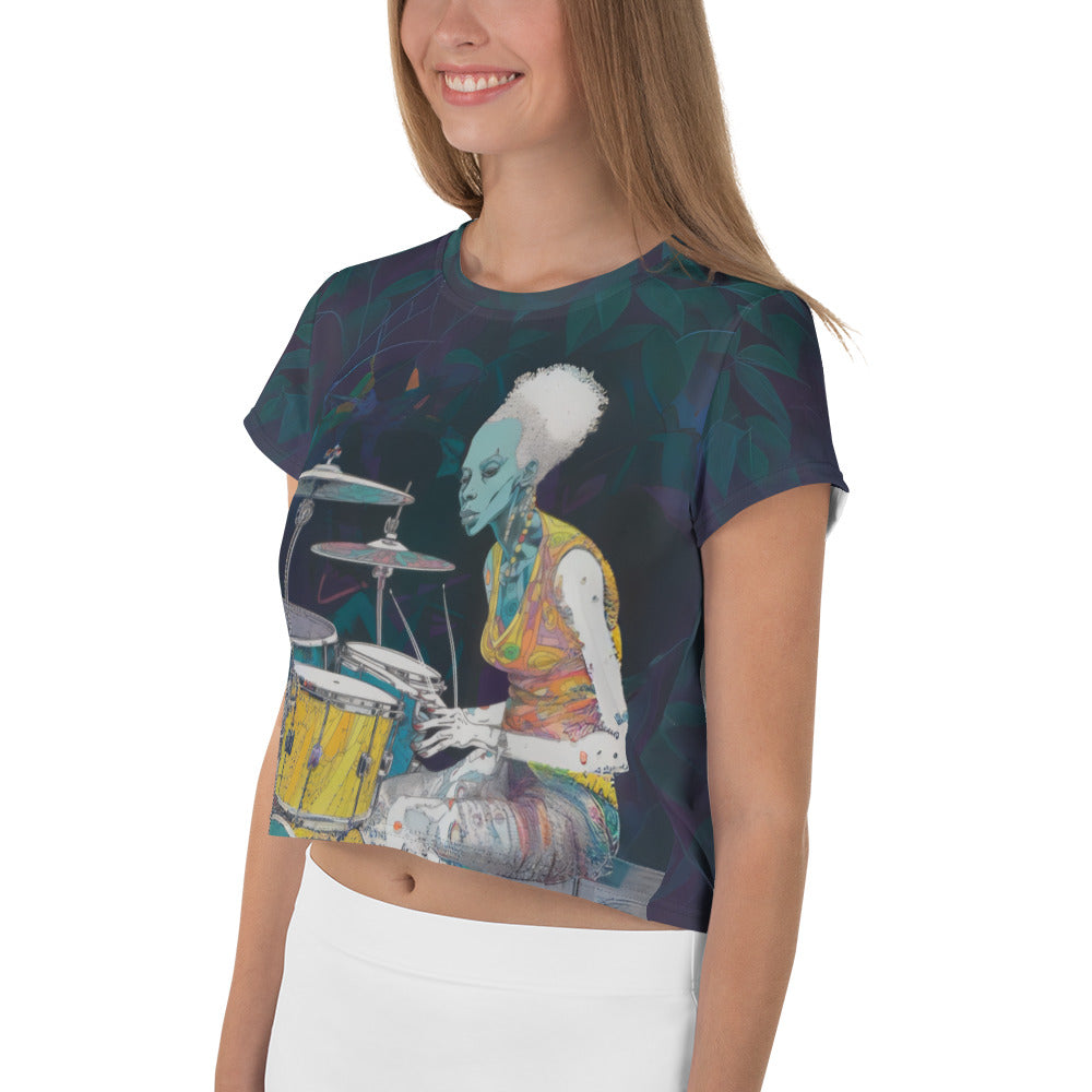 Rhythmic Beats Women's Crop T-Shirt folded neatly for presentation.