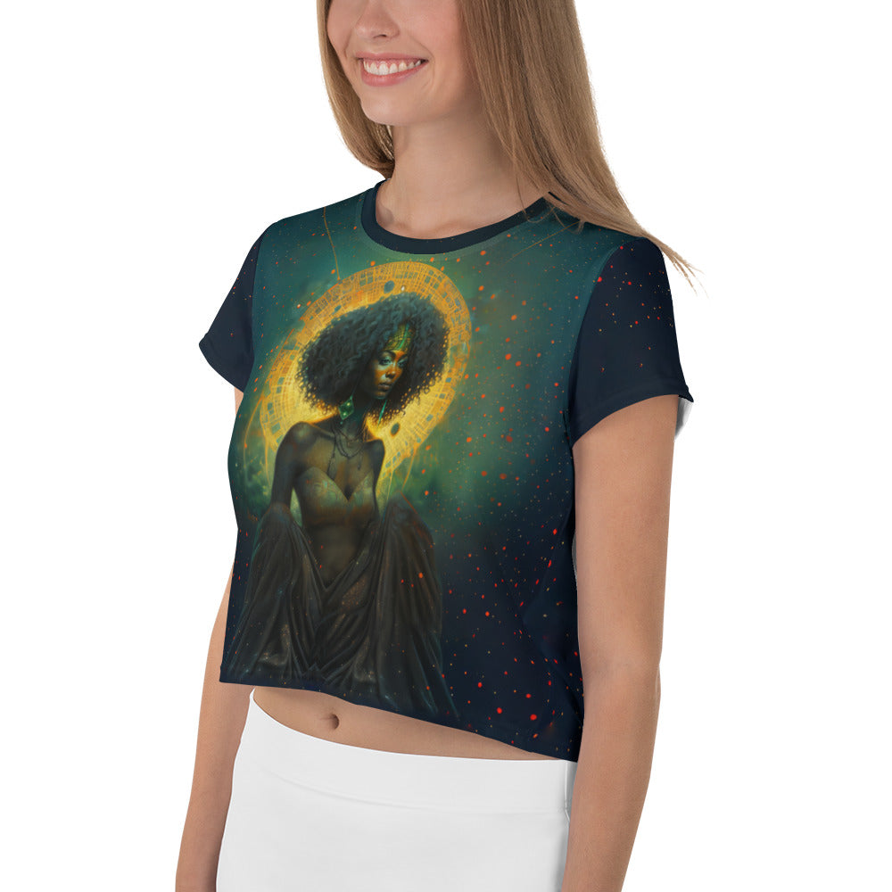 Close-up of Aurora Borealis Crop T-Shirt highlighting vivid design details