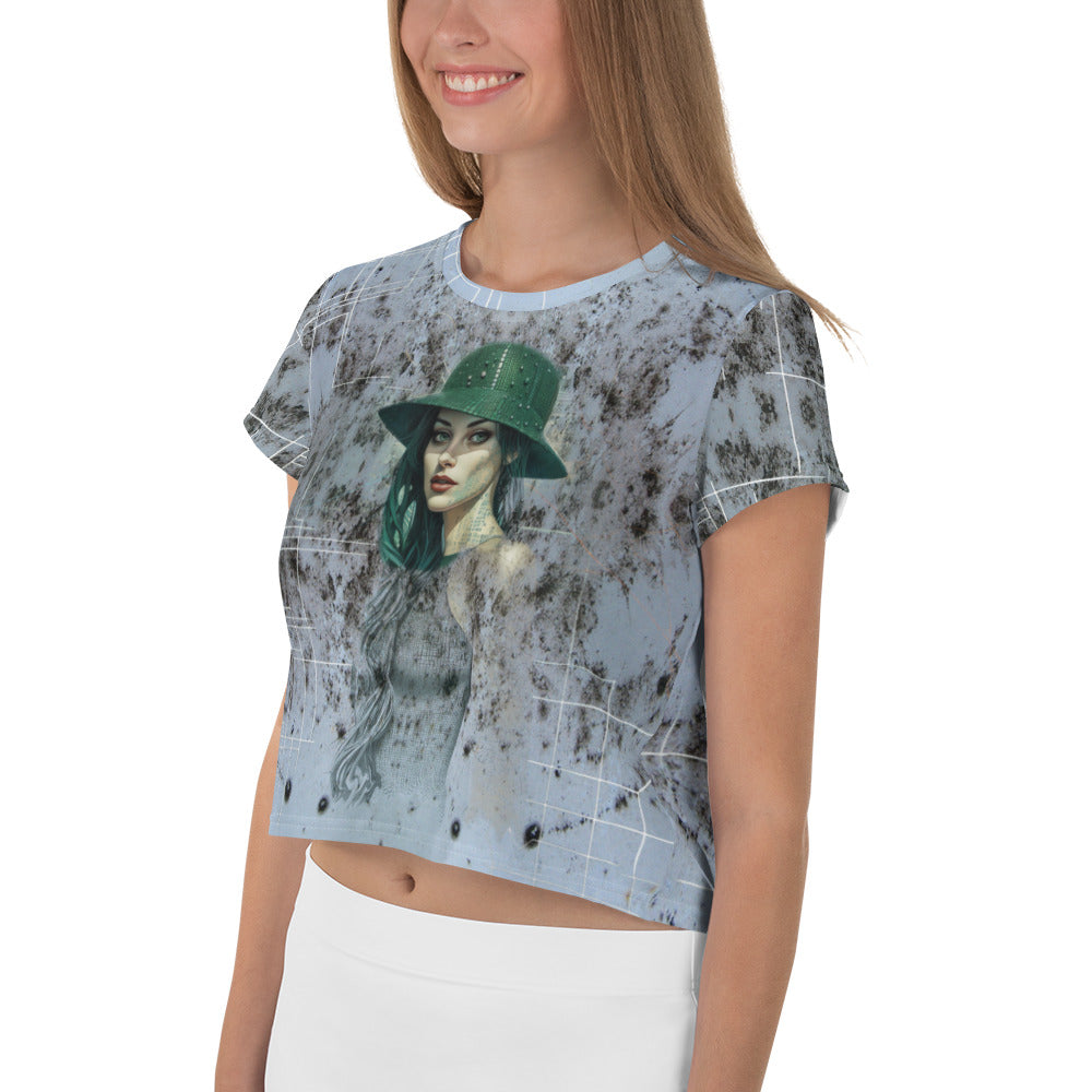 Floral Fantasy All-Over Print Women's Crop T-Shirt front view.