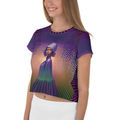 Abstract Allure All-Over Print Women's Crop T-Shirt pattern close-up.